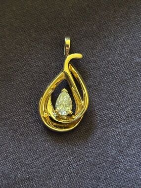 Gold  14k Teardrop Necklace Pendant with Pear-Cut .50 carat  Specially made